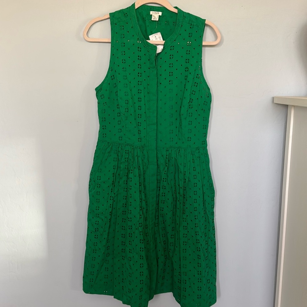 J.Crew Eyelet Shirtdress in Kelly Green . Size Medium.